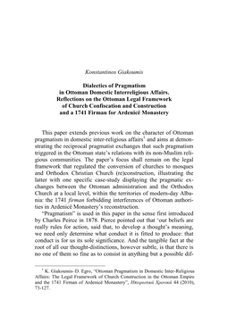 Konstantinos Giakoumis Dialectics of Pragmatism in Ottoman Domestic
