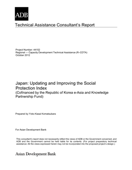 Japan: Updating and Improving the Social Protection Index (Cofinanced by the Republic of Korea E-Asia and Knowledge Partnership Fund)