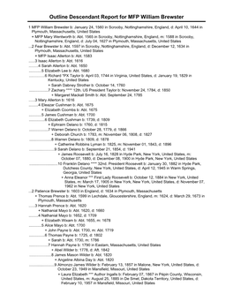 Outline Descendant Report for MFP William Brewster