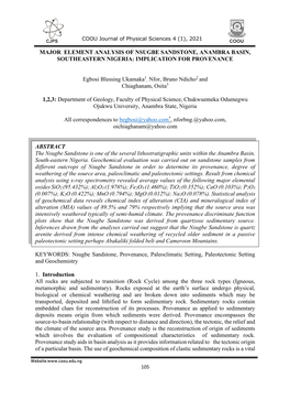 Major Element Analysis of Nsugbe Sandstone, Anambra Basin, Southeastern Nigeria: Implication for Provenance