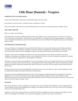 11Th Hour (Sunset) - Vespers