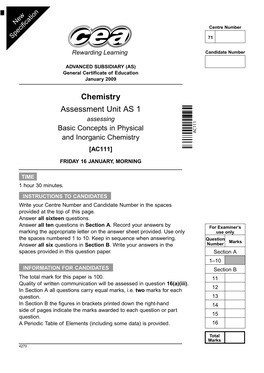 Mark Scheme for GCE AS Chemistry