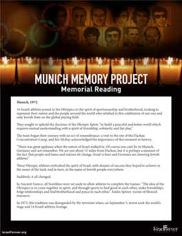 MUNICH MEMORY PROJECT Memorial Reading