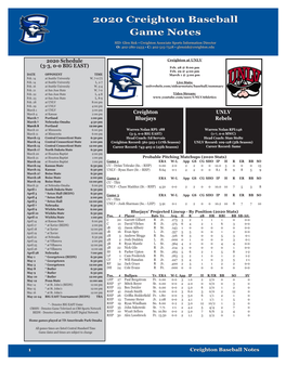 2020 Creighton Baseball Game Notes