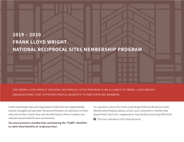 2020 Frank Lloyd Wright National Reciprocal Sites Membership Program