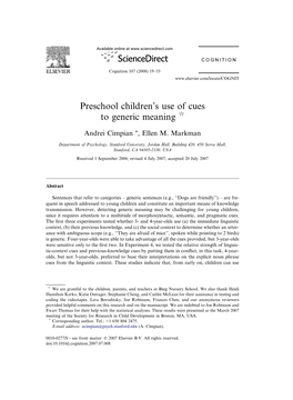 Preschool Children's Use of Cues to Generic Meaning