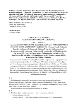 Uchwała W Sprawie Miejscowego Planu Zagospodarowania Przestrzennego Sołectw Gminy Kocmyrzów