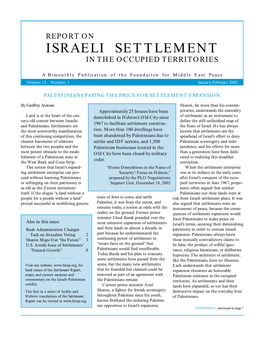 Report on Israeli Settlement in the Occupied Territories, January