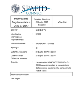 Informazione Regolamentata N. 0432-87-2017