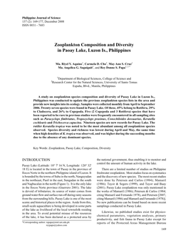 Zooplankton Composition and Diversity in Paoay Lake, Luzon Is., Philippines