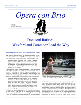 Donizetti Rarities: Lorem Ipsum Dolor Sit Amet Wexford and Caramoor Lead the Way