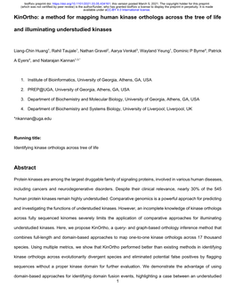 Kinortho: a Method for Mapping Human Kinase Orthologs Across the Tree of Life and Illuminating Understudied Kinases