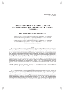 Late Pre-Colonial and Early Colonial Archaeology of the Las Aves Archipelagos, Venezuela