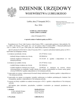 Uchwała Nr XVI/258/12 Z Dnia 24 Listopada 2012 R