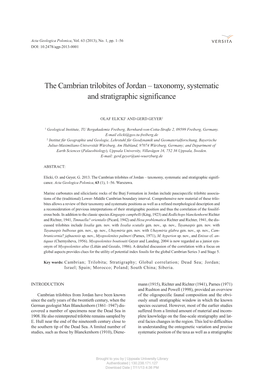 The Cambrian Trilobites of Jordan – Taxonomy, Systematic and Stratigraphic Significance