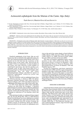 Actinocerid Cephalopods from the Silurian of the Carnic Alps (Italy)