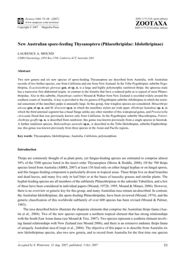 Zootaxa,New Australian Spore-Feeding Thysanoptera