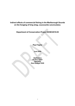 Indirect Effects of Commercial Fishing in the Marlborough Sounds on the Foraging of King Shag, Leucocarbo Carunculatus