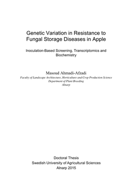Genetic Variation in Resistance to Fungal Storage Diseases in Apple