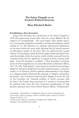 The Sainte Chapelle As an Ecclesio-Political Structure Mary Elizabeth Butler