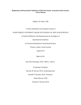 Replication and Functional Validation of Snps Previously Associated with Coronary Artery Disease