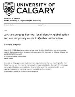 Local Identity, Globalization and Contemporary Music in Quebec Nationalism