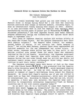 Bob Tadashi Wakabayashi York Universit Y1 It Is Common Knowledge That Poison Gas Was Used Widely on the Western Front in Europe