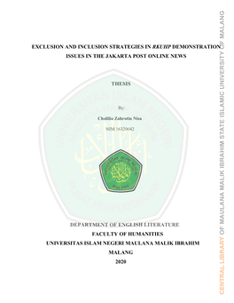 Exclusion and Inclusion Strategies in Rkuhp Demonstration Issues in the Jakarta Post Online News