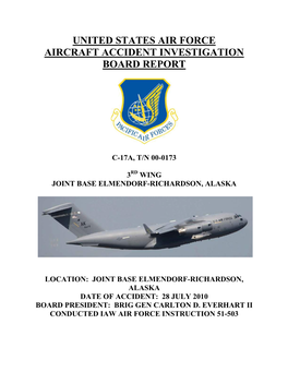 United States Air Force Aircraft Accident Investigation Board Report