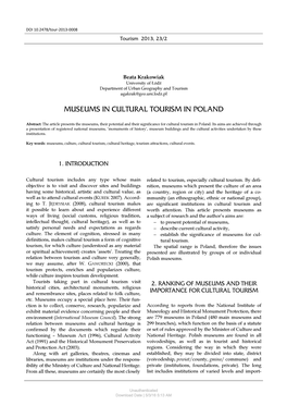 Museums in Cultural Tourism in Poland