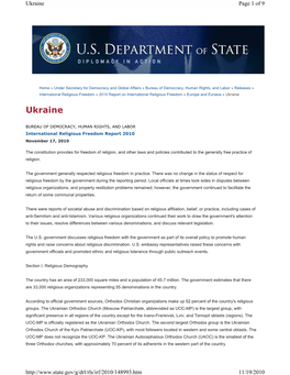 Report on International Religious Freedom 2010: Ukraine