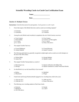 Scientific Wrestling Catch-As-Catch-Can Certification Exam