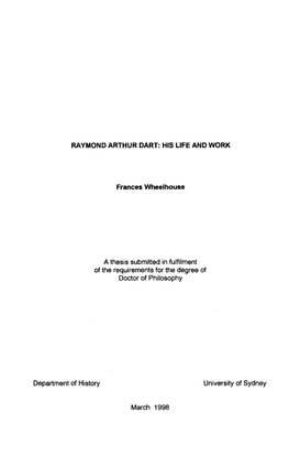 Raymond Arthur Dart: His Life and Work