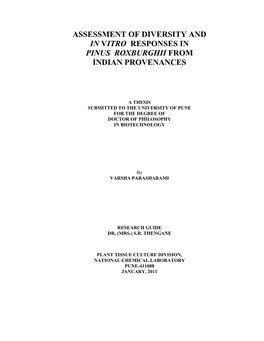 Assessment of Diversity and in Vitro Responses in Pinus Roxburghii from Indian Provenances