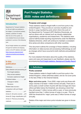 Port Freight Statistics: Notes and Definitions