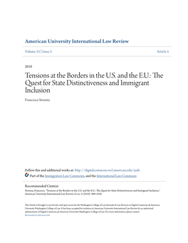 Tensions at the Borders in the U.S. and the E.U.: the Quest for State Distinctiveness and Immigrant Inclusion Francesca Strumia