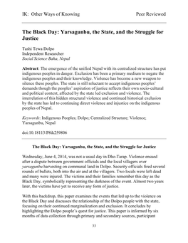 The Black Day: Yarsagunbu, the State, and the Struggle for Justice