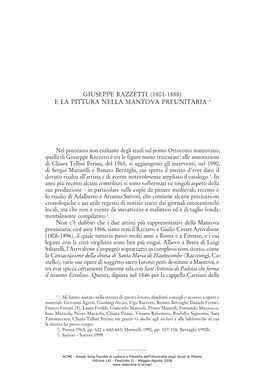 Giuseppe Razzetti (1801-1888) E La Pittura Nella Mantova Preunitaria *