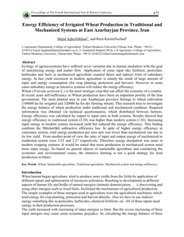 Energy Efficiency of Irrigated Wheat Production in Traditional and Mechanized Systems at East Azarbayjan Province, Iran