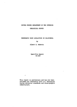 By Albert E. Roberts Open-File Report 81-260 This Report Is Preliminary