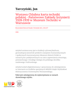 Państwowe Zakłady Inżynierii 1928-1939 W Muzeum Techniki W