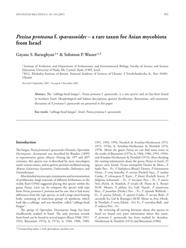 Peziza Proteana F. Sparassoides – a Rare Taxon for Asian Mycobiota from Israel