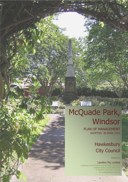 Mcquade Park, Windsor PLAN of MANAGEMENT ADOPTED: 30 APRIL 2013