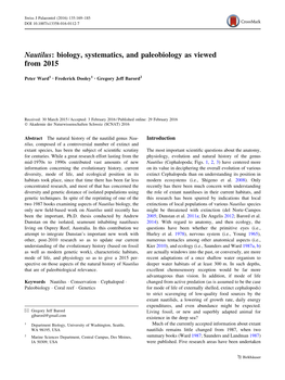 Nautilus: Biology, Systematics, and Paleobiology As Viewed from 2015