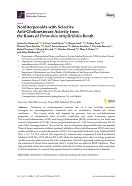 Norditerpenoids with Selective Anti-Cholinesterase Activity from the Roots of Perovskia Atriplicifolia Benth