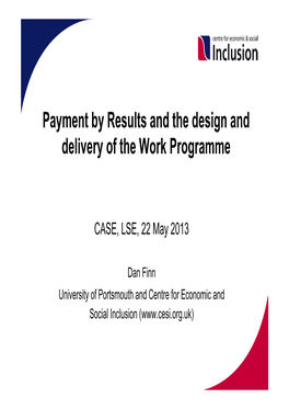 Payment by Results and the Design and Delivery of the Work Programme