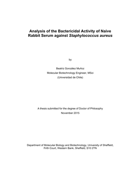 Analysis of the Bactericidal Activity of Naive Rabbit Serum Against Staphylococcus Aureus