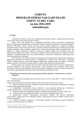 GMINNY PROGRAM OPIEKI NAD ZABYTKAMI GMINY STARY TARG Na Lata 2016-2019 (Aktualizacja)