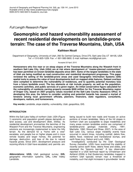 Geomorphic and Hazard Vulnerability Assessment of Recent Residential Developments on Landslide-Prone Terrain: the Case of the Traverse Mountains, Utah, USA