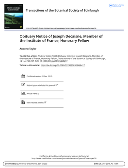 Obituary Notice of Joseph Decaisne, Member of the Institute of France, Honorary Fellow